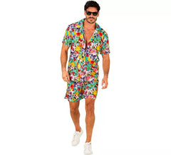 Conjunto de verão com estampa de caveira: camisa e shorts masculinos