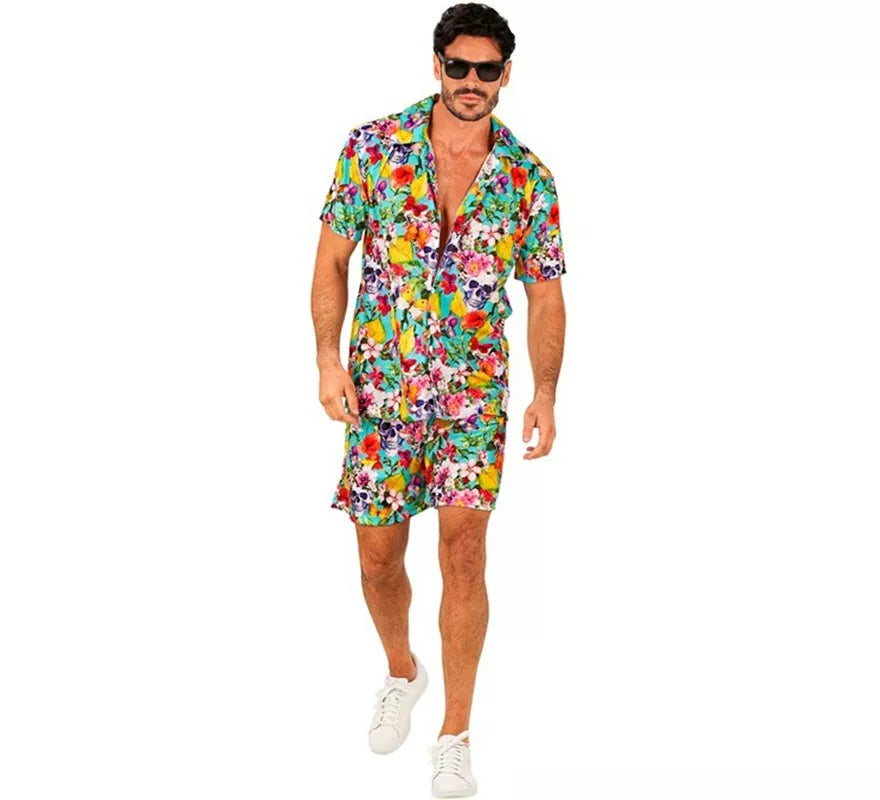 Translation missing: pt-PT.Conjunto de Verano con Estampado de Calaveras: Camisa y Shorts para hombre