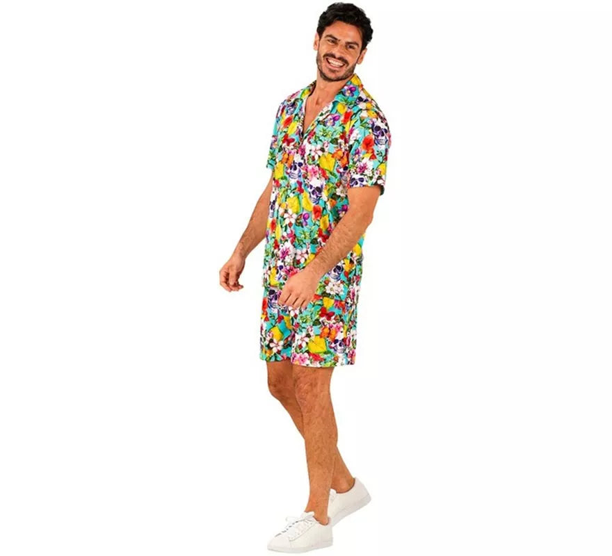 Translation missing: pt-PT.Conjunto de Verano con Estampado de Calaveras: Camisa y Shorts para hombre