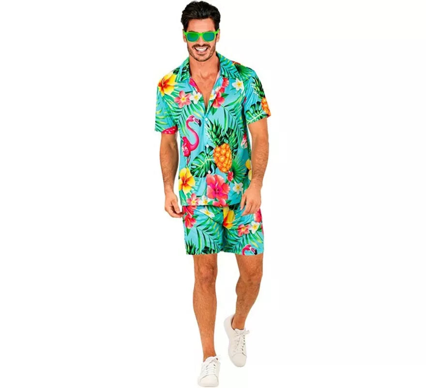 Translation missing: pt-PT.Conjunto de Verano con Estampado Tropical: Camisa y Shorts para hombre