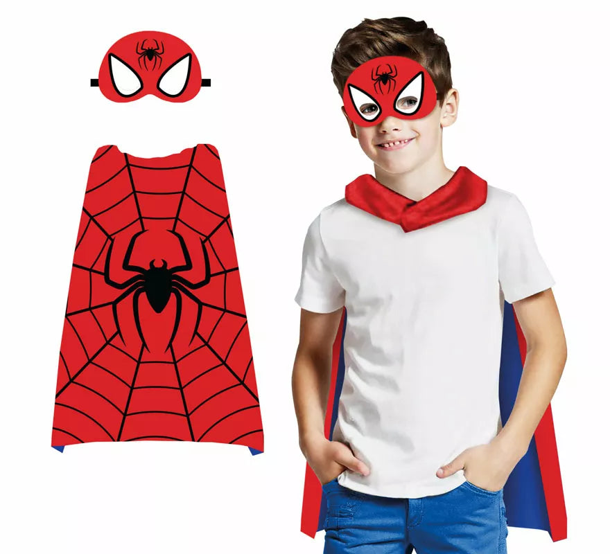Translation missing: pt-PT.Conjunto Infantil Súper Araña: Antifaz y capa de 70 cms