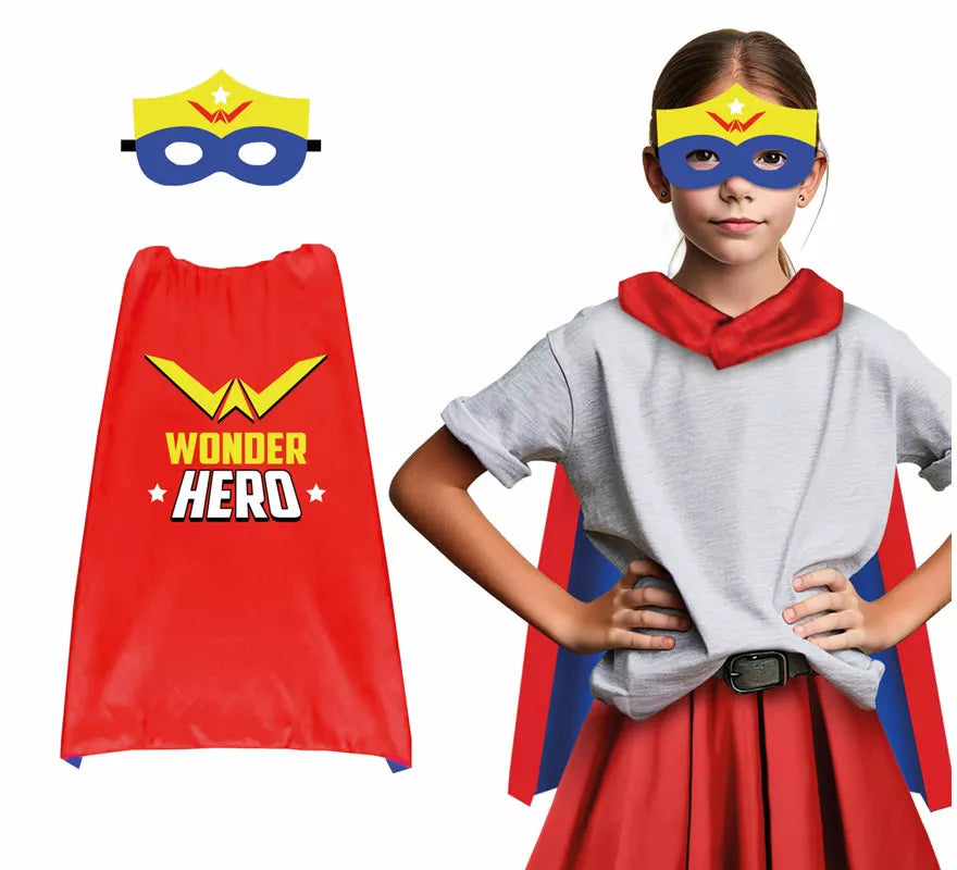 Translation missing: pt-PT.Conjunto Infantil Súper Heroína: Antifaz y capa de 70 cms