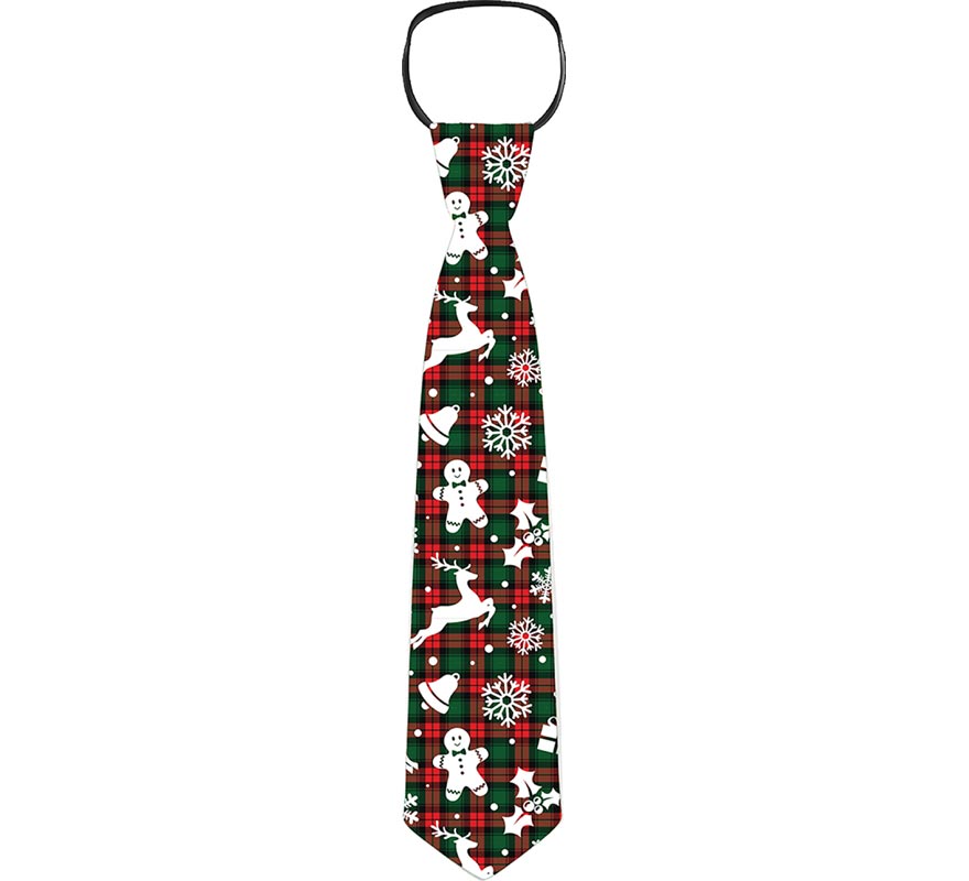 Translation missing: pt-PT.Corbata con figuras Navideñas verde y rojo a cuadros de 45 cm