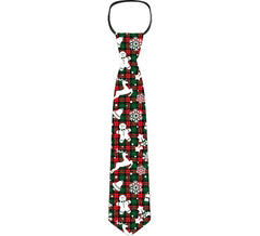 Gravata com figuras de Natal xadrez verde e vermelho 45 cm