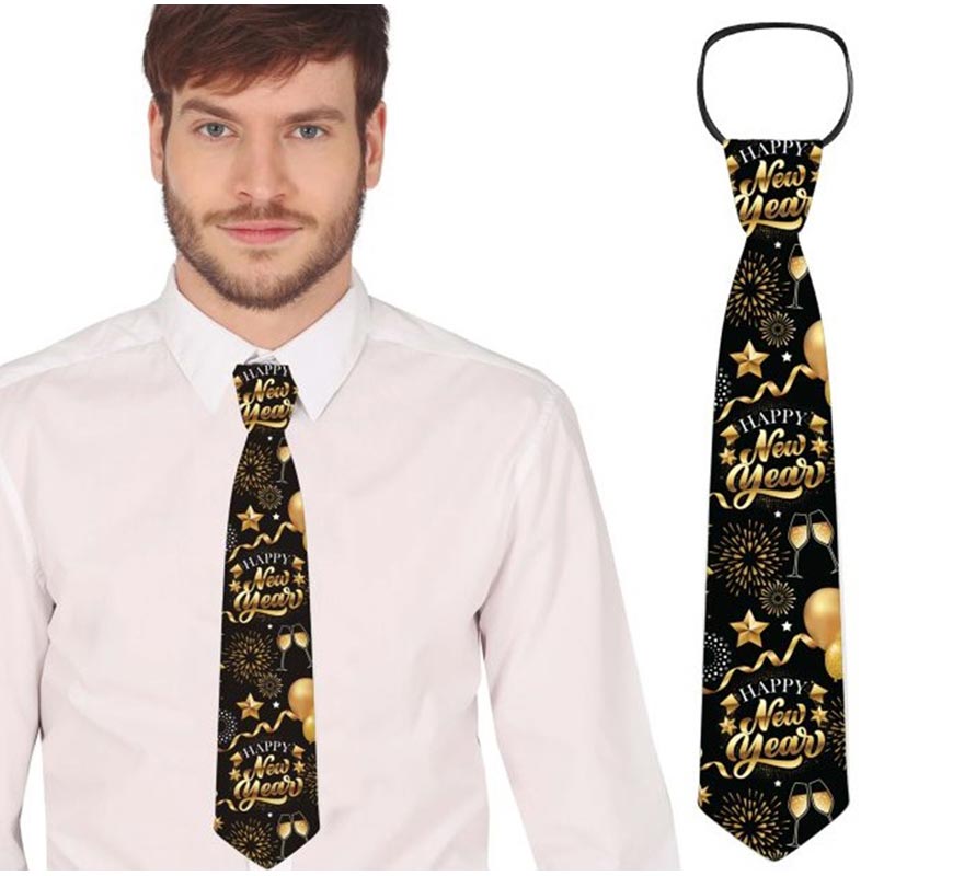 Translation missing: pt-PT.Corbata Happy New Year negro y dorado de 45 cm
