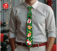 Gravata de Natal Verde com Luz e Som 45 cm