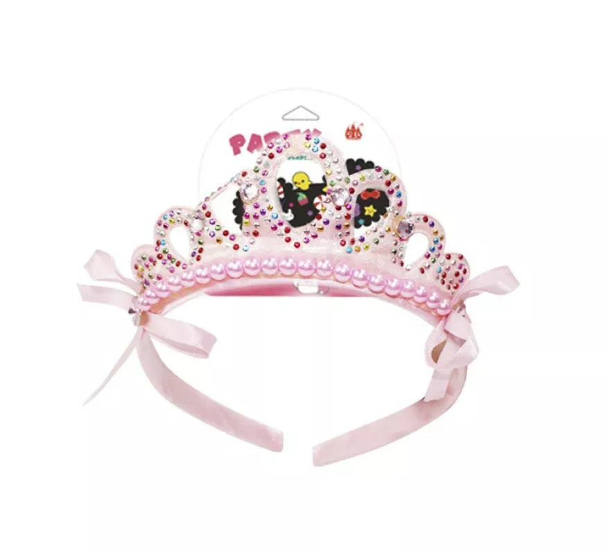 Translation missing: pt-PT.Corona de Princesa strass rosa con lazos