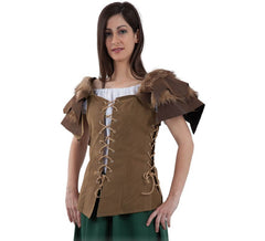 Corpete marrom medieval com ombreiras para mulheres