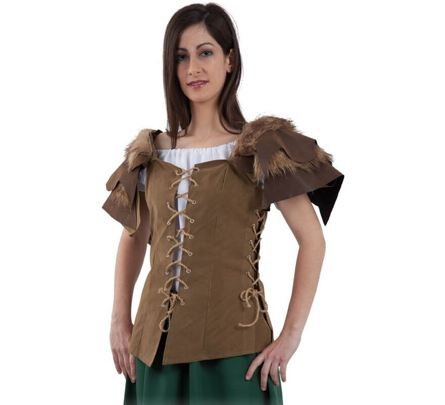 Translation missing: pt-PT.Corpiño Medieval Marrón con Hombreras para mujer