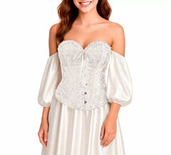 Corset branco jacquard com laço para mulheres