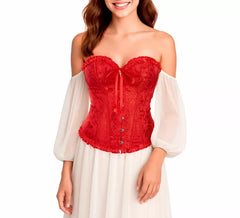 Corset vermelho jacquard com laço para mulheres