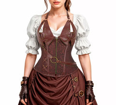 Corset Steampunk Jacquard para Mulheres