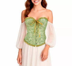 Corset feminino verde jacquard com laço