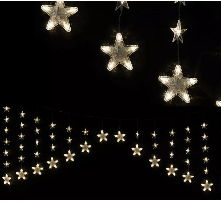 Translation missing: pt-PT.Cortina Estrellas 136 Led Blanco Cálido 150 x