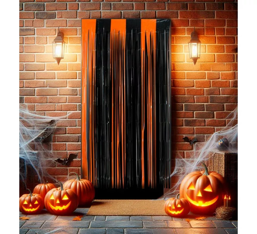 Translation missing: pt-PT.Cortina Halloween con flecos negro y naranja de 1x2 m