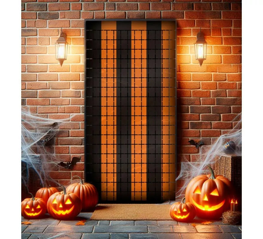 Translation missing: pt-PT.Cortina Halloween de cuadros negro y naranja de 1x2 m