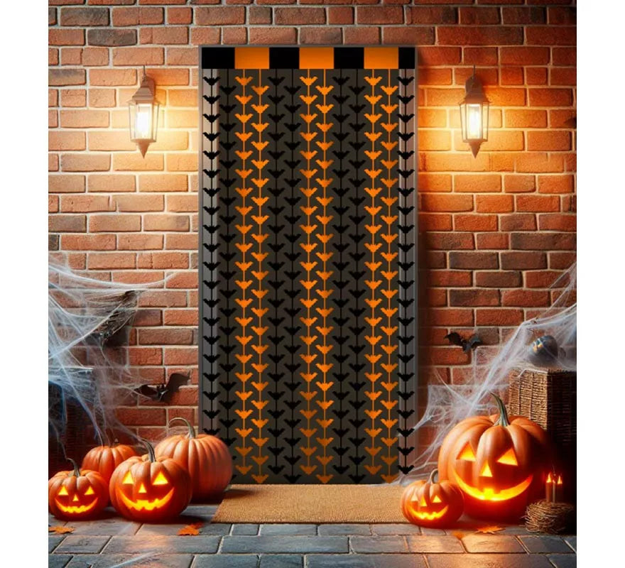 Translation missing: pt-PT.Cortina Halloween de Murciélagos negro y naranja de 1x2 m