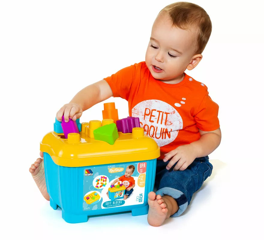 Cubeta de Bloques y Puzzles Blandos con 15 Piezas