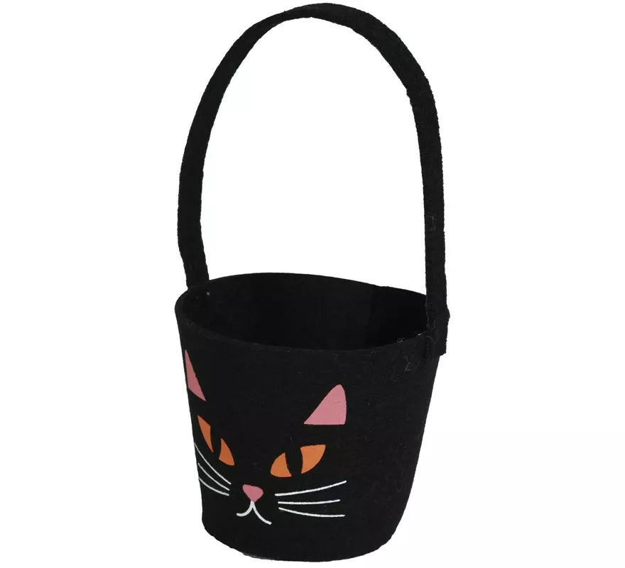 Translation missing: pt-PT.Cubo Calabaza de Fieltro Negra Gato 13x10 cm
