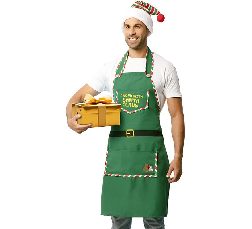 Translation missing: pt-PT.Delantal de Elfo Ayudante verde con gorro adulto