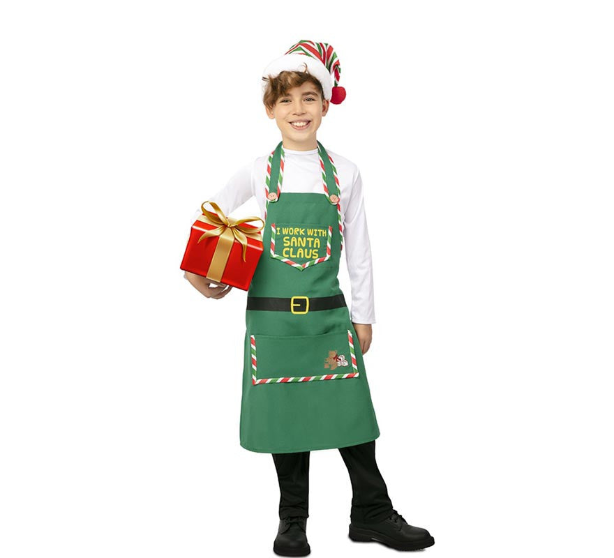 Translation missing: pt-PT.Delantal de Elfo Ayudante verde con gorro infantil