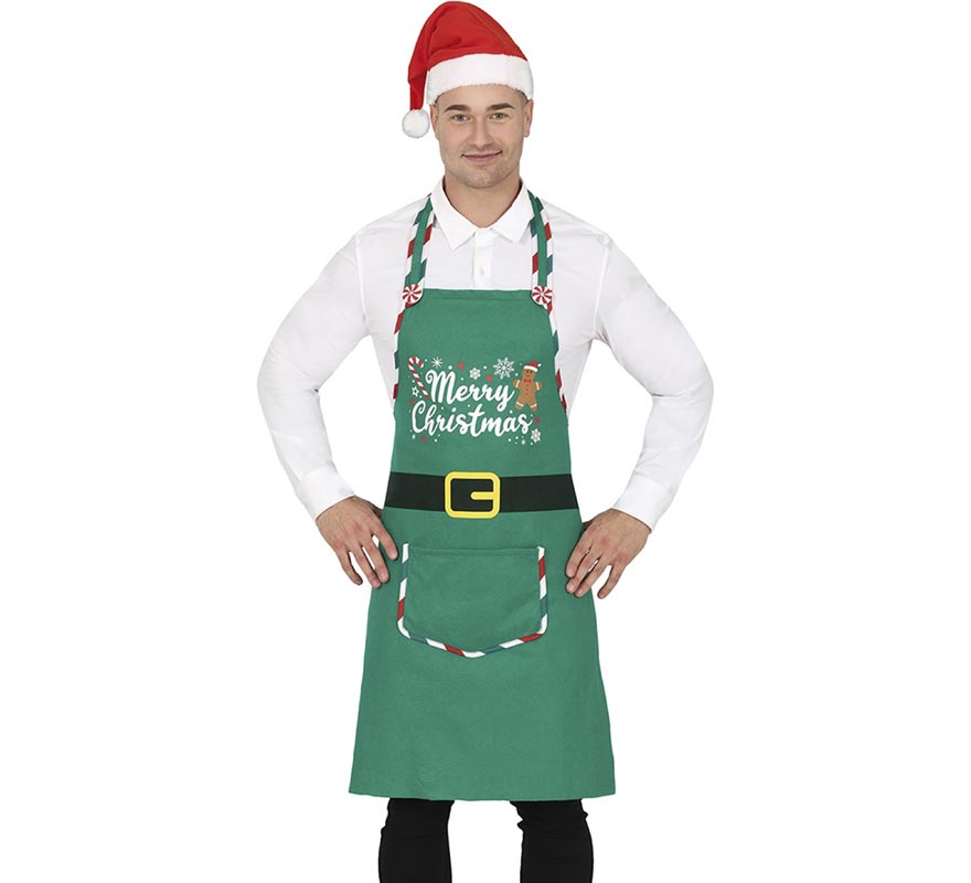 Translation missing: pt-PT.Delantal Merry Christmas verde con bolsillo adulto