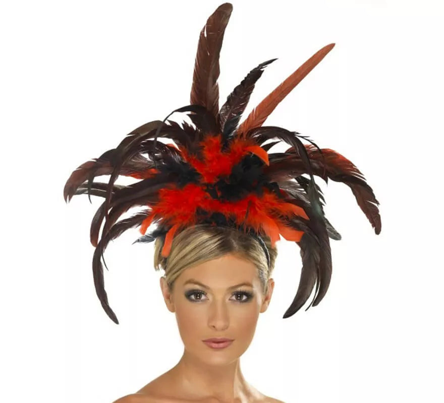 Translation missing: pt-PT.Diadema Burlesque de plumas negras y rojas