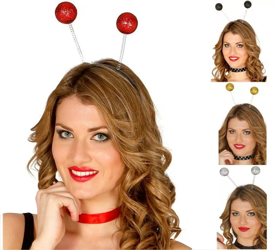 Diadema con antenas y bolas escarcha en varios colores