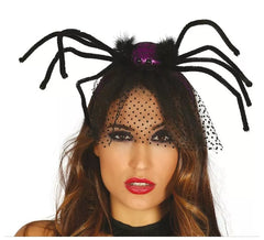 Tiara com aranha lilás e véu
