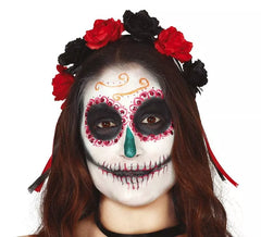 Diadema com flores vermelhas e pretas