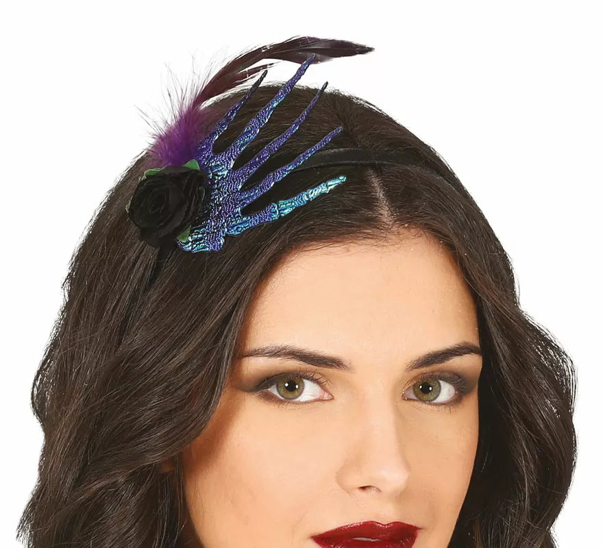 Translation missing: pt-PT.Diadema con Mano, Pluma y Rosa Negra