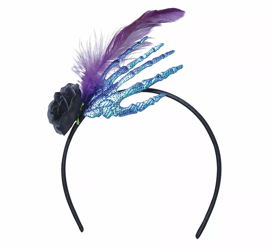 Translation missing: pt-PT.Diadema con Mano, Pluma y Rosa Negra