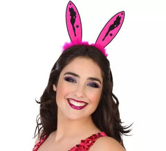 Fita para a cabeça com orelhas de coelho cor-de-rosa