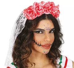 Tiara com Véu e Flores Sangrentas