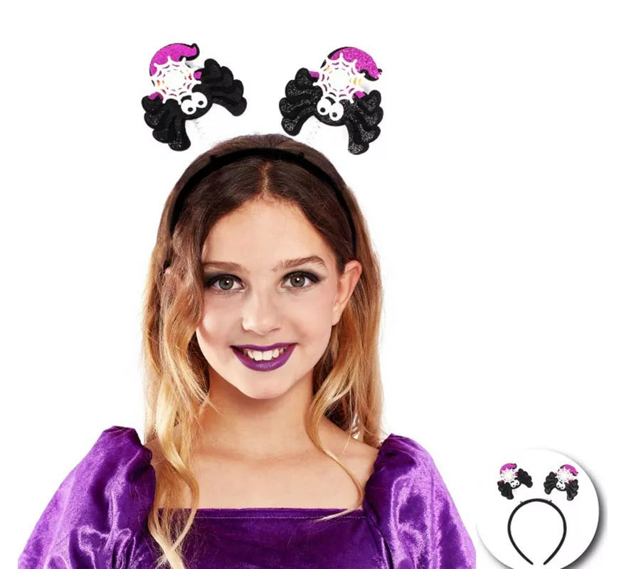 Translation missing: pt-PT.Diadema de Araña Glitter negro y púrpura infantil