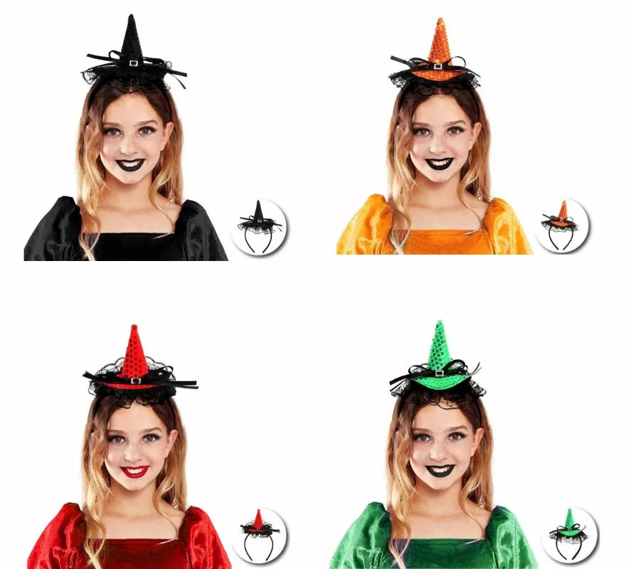 Translation missing: pt-PT.Diadema de Bruja con lentejuelas y lazo infantil en varios colores