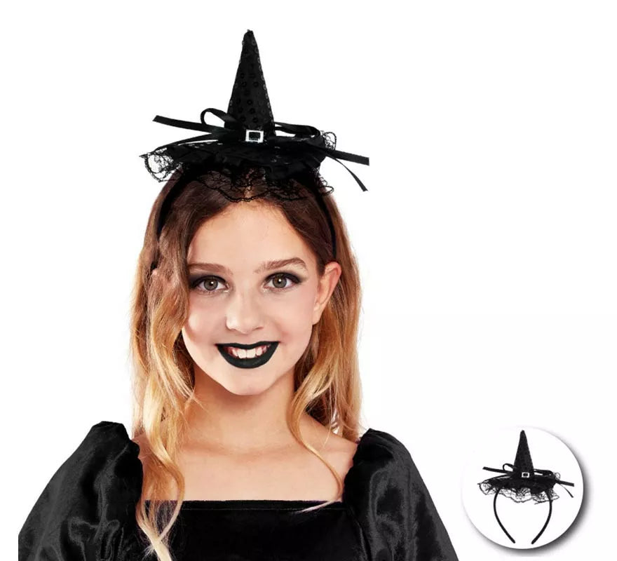 Translation missing: pt-PT.Diadema de Bruja con lentejuelas y lazo infantil en varios colores