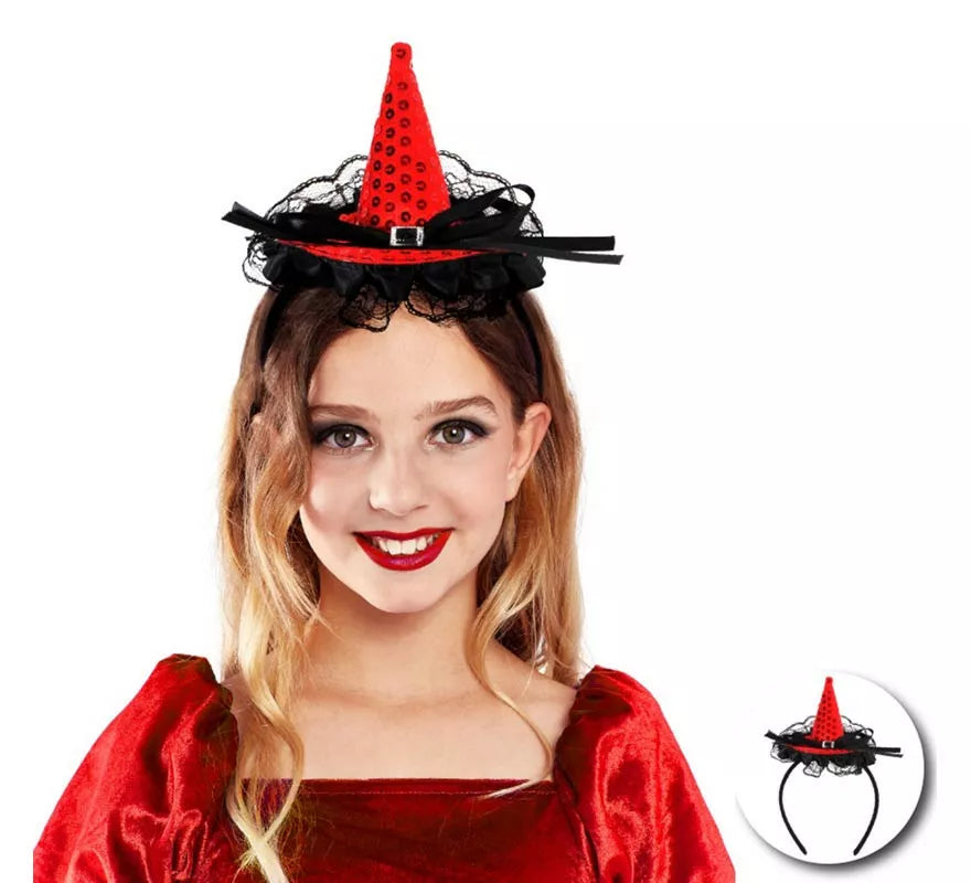 Diadema de Bruja con lentejuelas y lazo infantil en varios colores