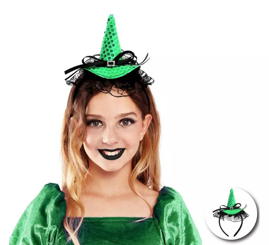 Translation missing: pt-PT.Diadema de Bruja con lentejuelas y lazo infantil en varios colores