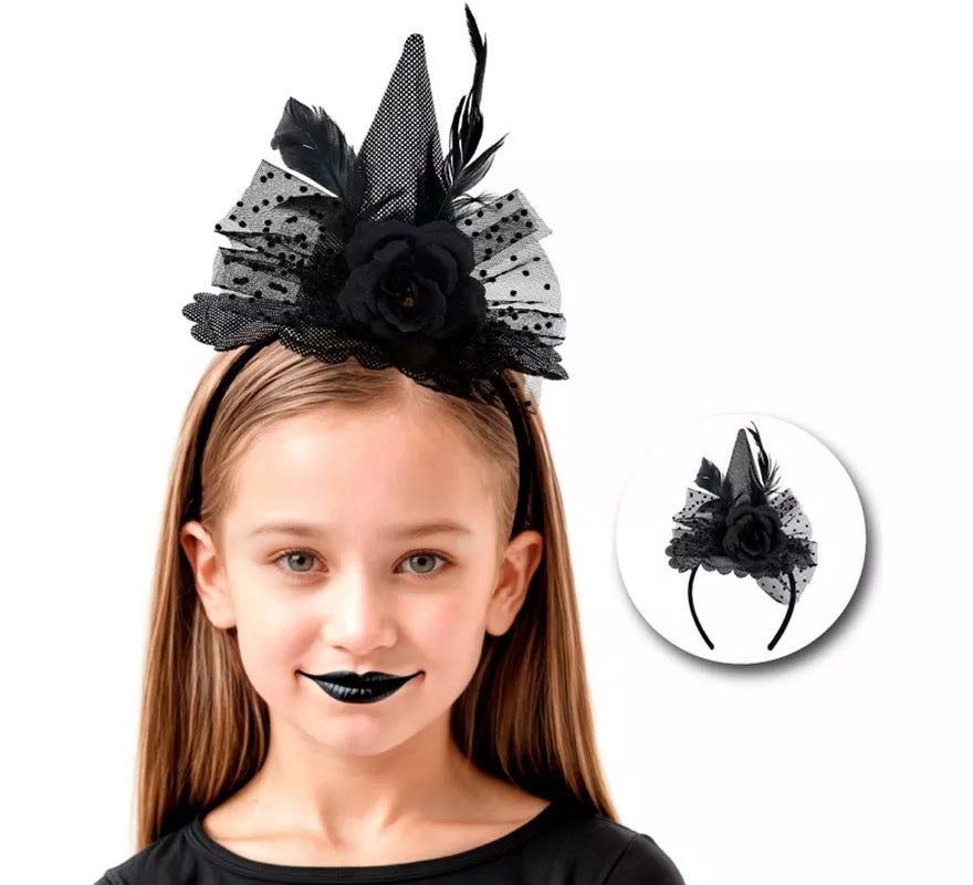 Translation missing: pt-PT.Diadema de Bruja con Rosa negra Infantil
