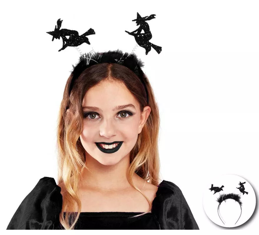 Translation missing: pt-PT.Diadema de Bruja negras con plumas infantil