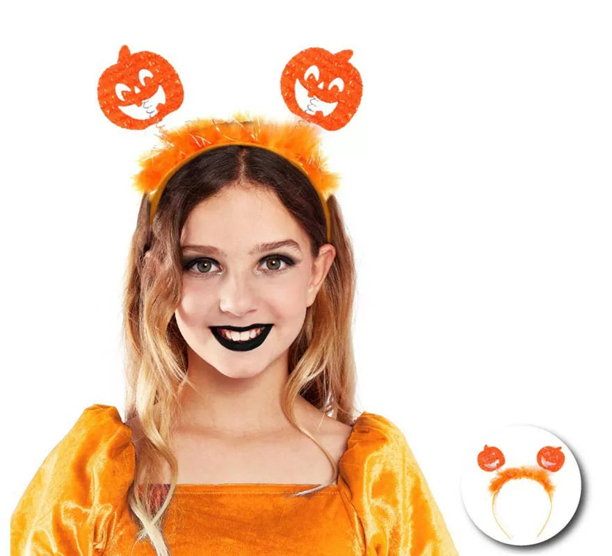 Translation missing: pt-PT.Diadema de Calabazas naranjas con plumas infantil
