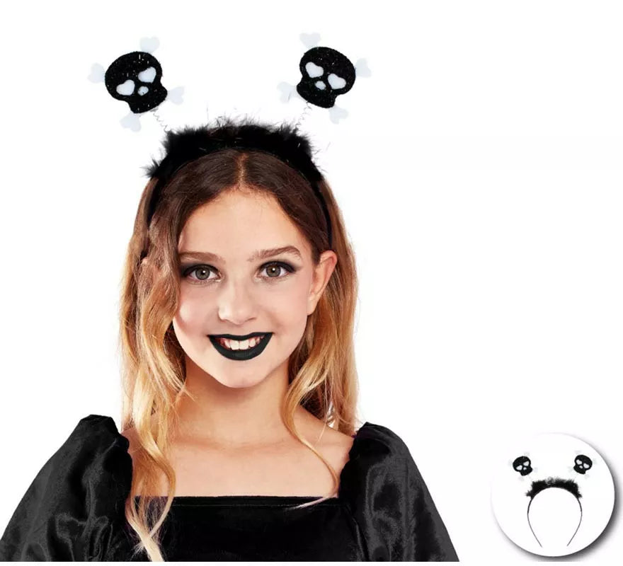 Translation missing: pt-PT.Diadema de Calaveras negras con plumas infantil