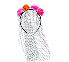 Tiara Catrina com flores e véu