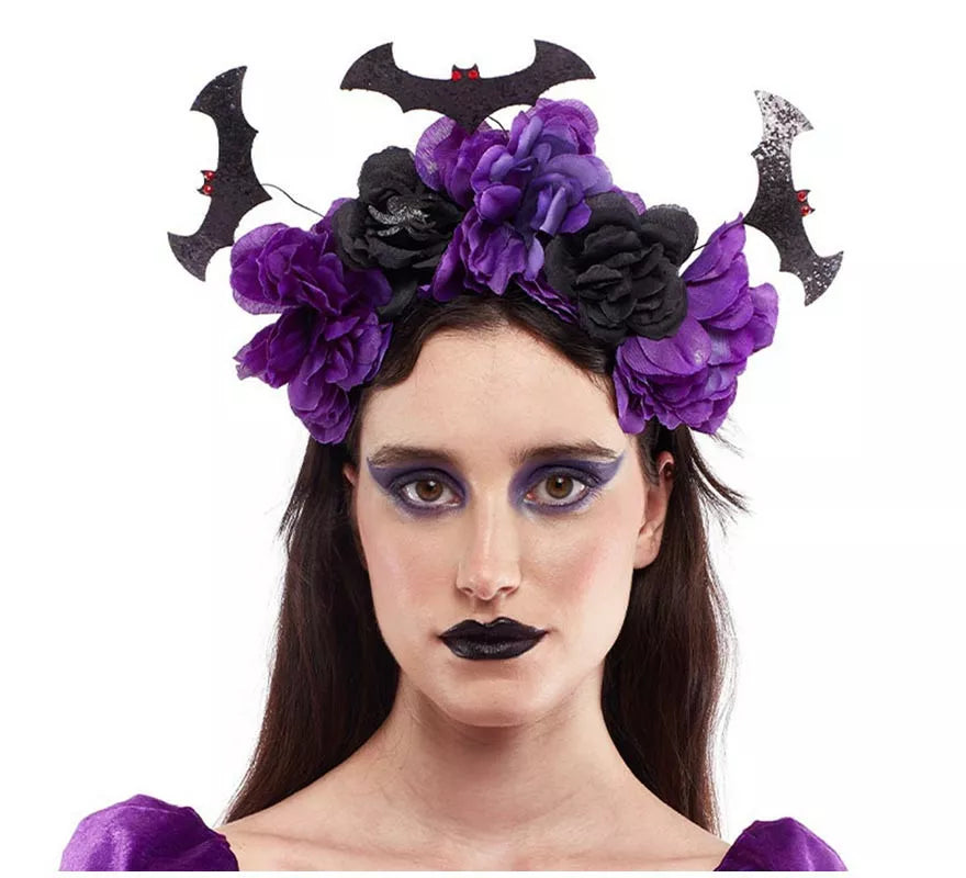 Translation missing: pt-PT.Diadema de Catrina púrpura con murciélagos