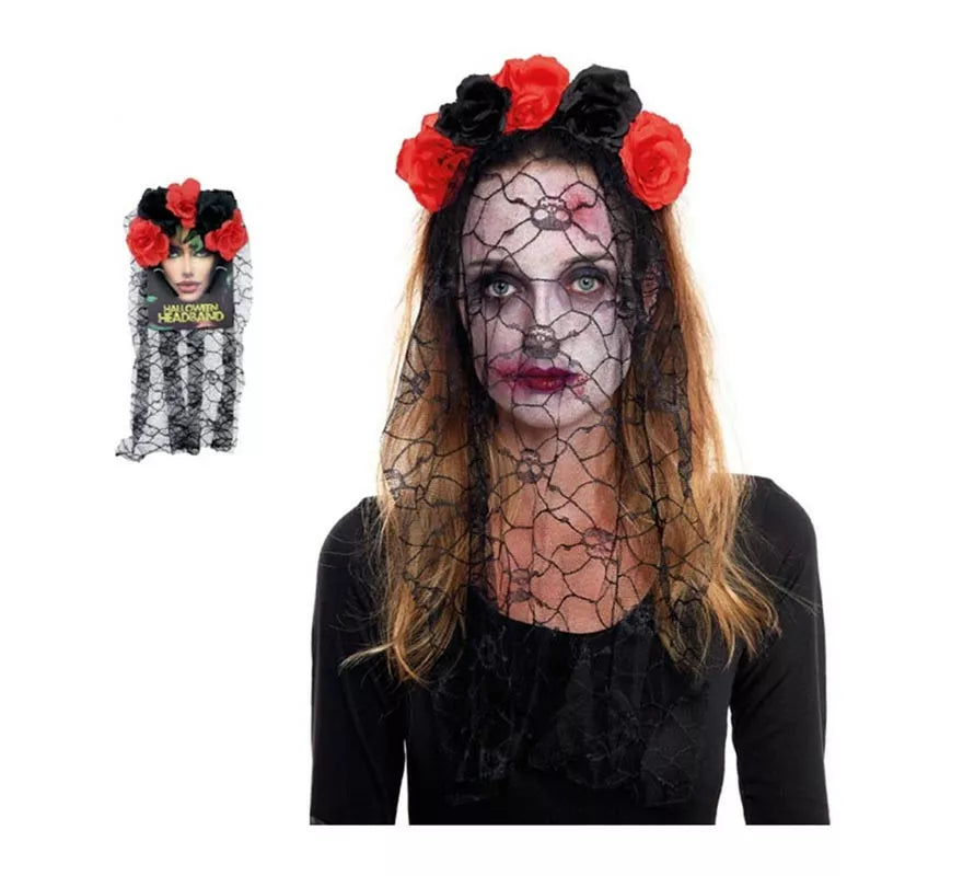 Translation missing: pt-PT.Diadema de Catrina Rosas y Velo
