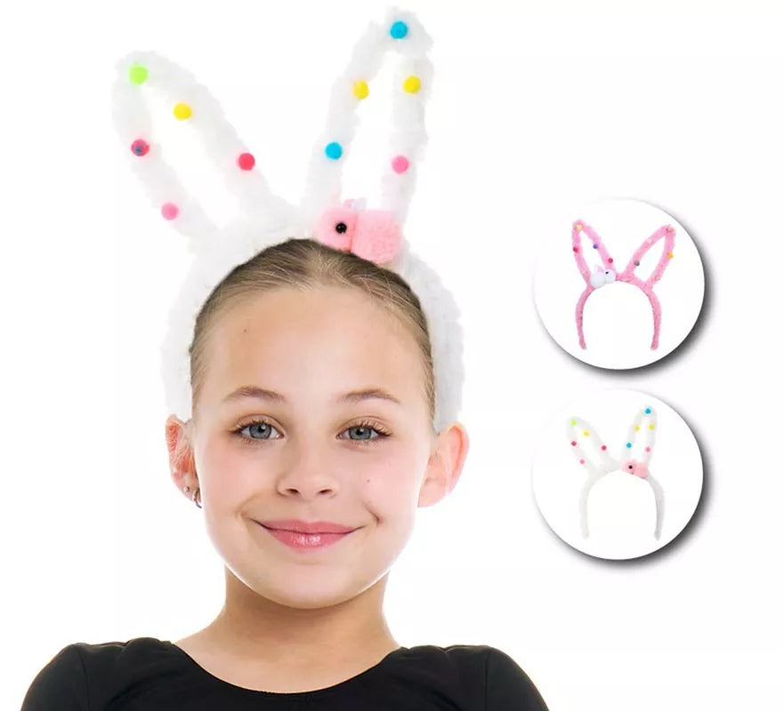 Translation missing: pt-PT.Diadema de Conejo Peluche con pompones en modelos surtidos