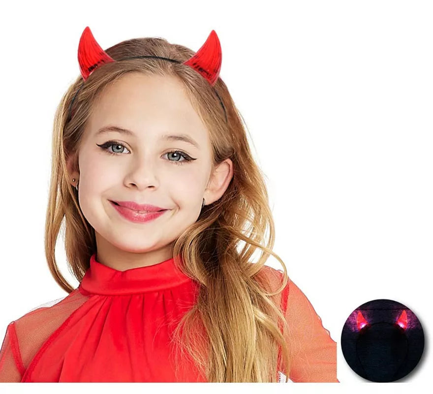 Translation missing: pt-PT.Diadema de Cuernos de Demonio cortos con luz infantil