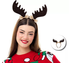 Tiara de chifres de rena escura com laço