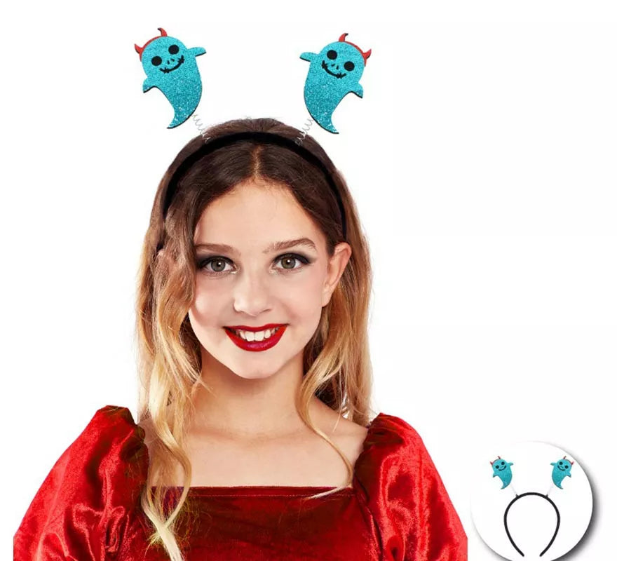 Translation missing: pt-PT.Diadema de Fantasma azul con cuernos infantil